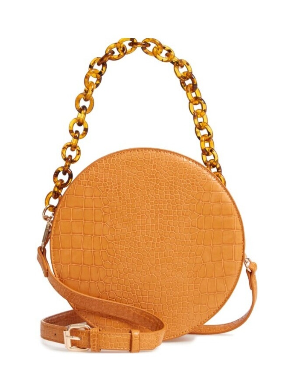 Street Level Croc Embossed Round Crossbody Bag Mustard